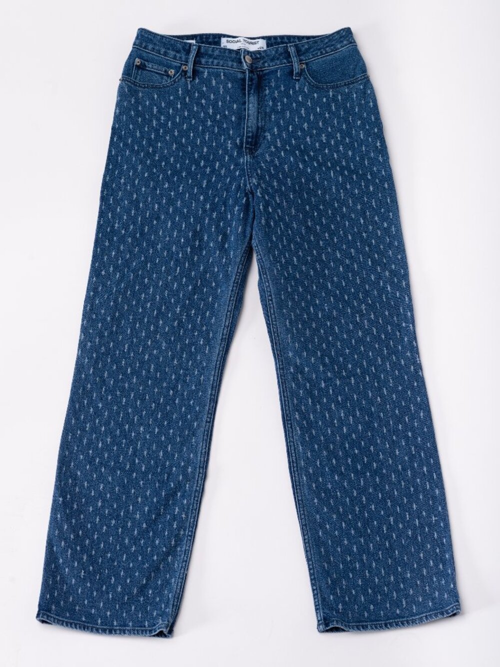 Social Tourist Ultra High Rise Straight Leg Jeans - Blue Dot Pattern 8R / 29